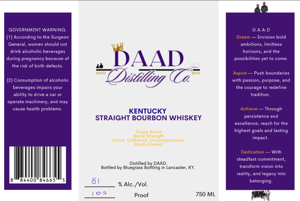 Label for Daad, straight bourbon, filed by BLUEGRASS BOTTLING