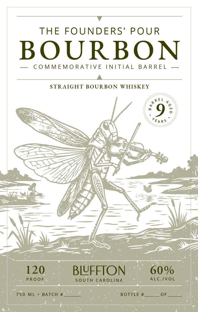 Label for Bluffton, The Founders' Pour, straight bourbon, filed by New England Barrel Company