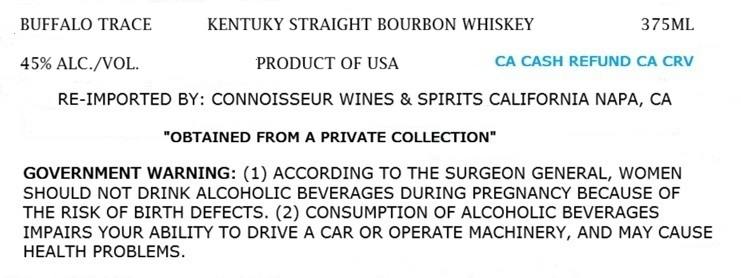 Label for Buffalo Trace Single Oak Project Barrel# 40, straight bourbon, filed by Connoisseur Wines & Spirits California